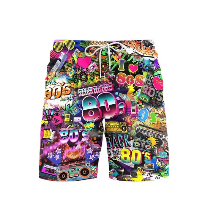 Short de plage imprimé 3D pour hommes, style des années 80, musique, fête, vêtements tendance vintage, hip hop, rue, sport, pantalon décontracté, nouveau, 2025