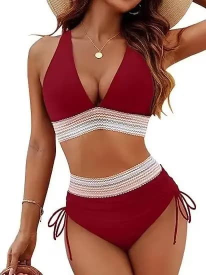 Maillots de bain bikini pour femmes 2026 – Maillot de bain moulant dos nu couleur unie sexy décolleté en V profond – Vêtements de bain pour femmes