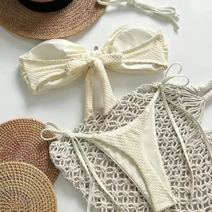 Maillot de bain couleur unie Bikini européen et américain Sexy à lacets Bikini femme petit frais fendu plage Style pur désir maillot de bain