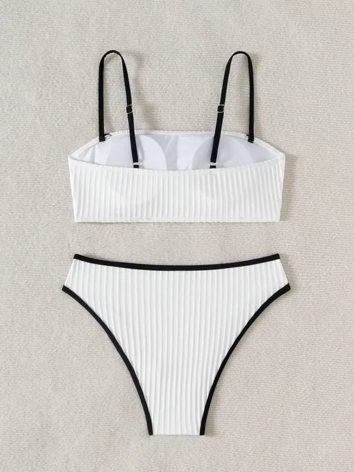 2025 côtelé passepoil Bandeau taille haute bas Bikini ensemble à la mode maillots de bain encolure droite