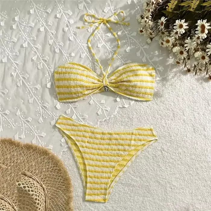 Ensembles de bikinis bandeau à imprimé rayé et à nouer, maillot de bain sexy froncé pour femme, style brésilien, collection 2026