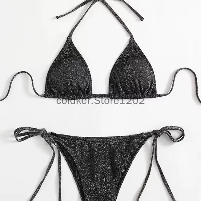 Rose bleu noir brillant Bikini ensemble Triangle Bikinis bandeau maillot de bain femmes maillot de bain deux pièces été Biquini nouveaux vêtements de plage