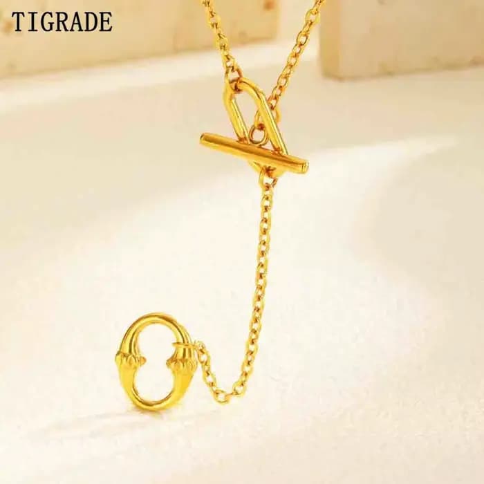 Tigrade – collier avec pendentif géométrique en forme de Y pour femmes, en acier inoxydable, boucle OT, longs colliers à bascule, bijoux cadeaux