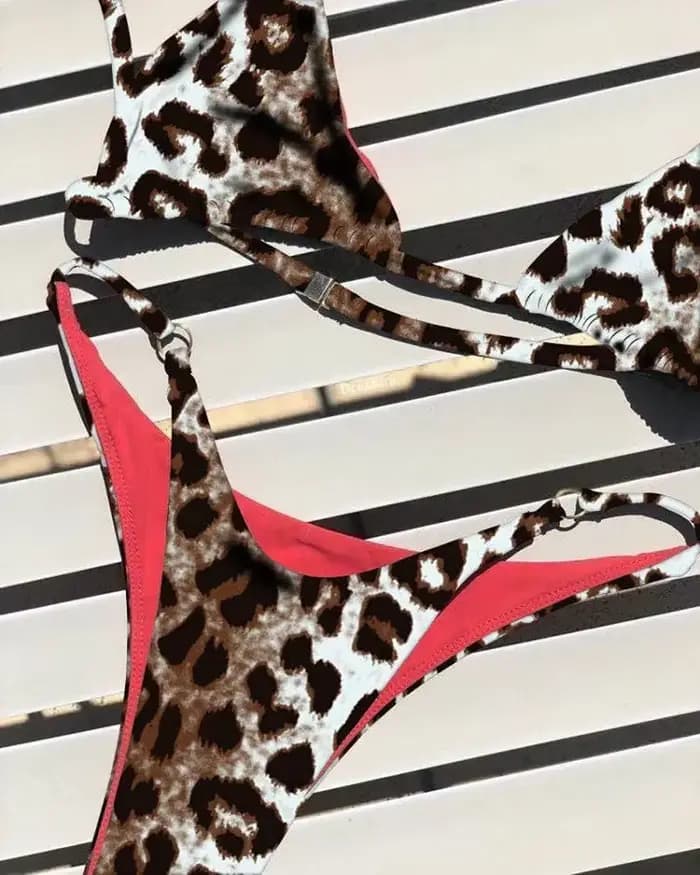 Sexy léopard Bikini costume femmes sangle Push Up maillot de bain trois Points