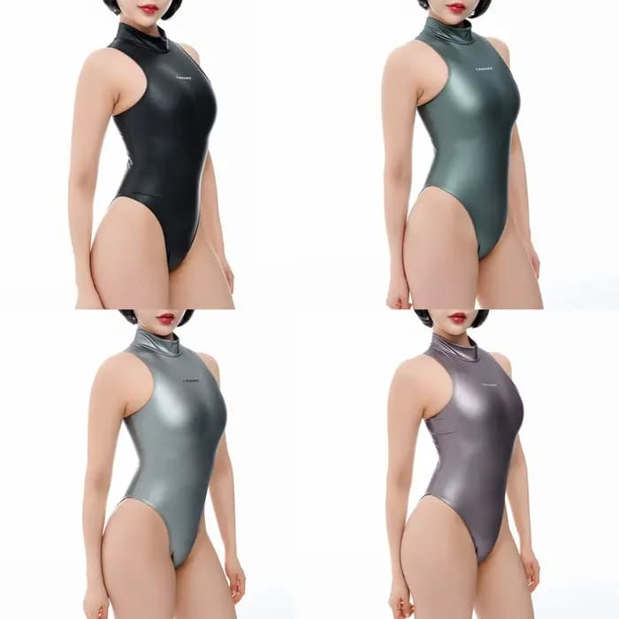 LEOHEX Maillot de bain une pièce finition mate pour femme - Col haut serré revêtement brillant style athlétique sexy
