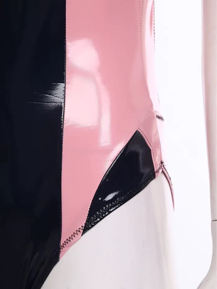 Combinaison de bain moulante en PU effet mouillé pour femme, col rond, sans manches, pour clubbing, raves, fêtes et danse