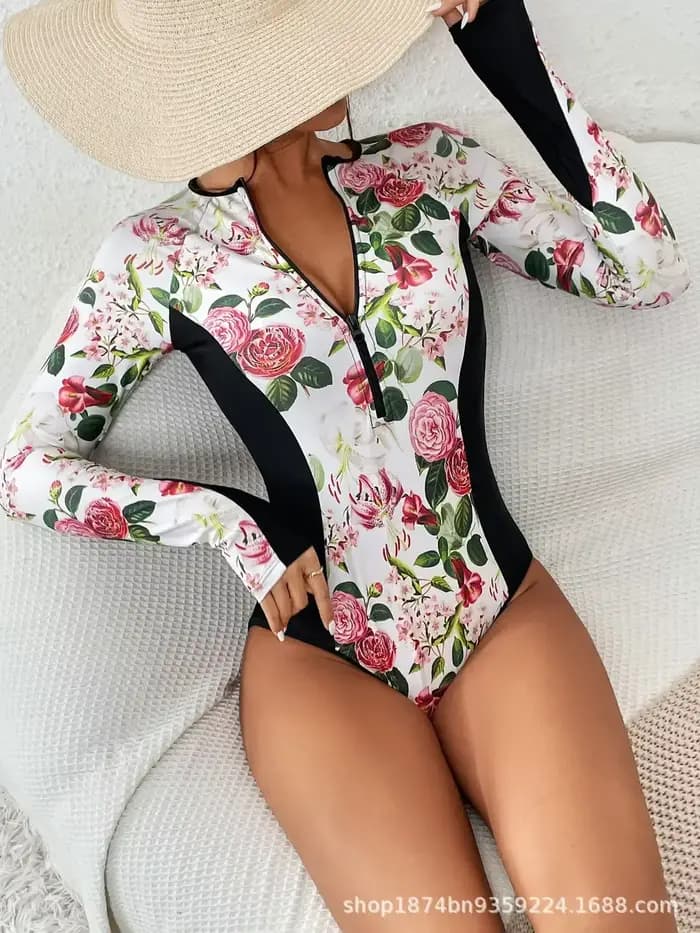 Maillot de bain une pièce à manches longues pour femme, costume de batterie, vêtements de plage, baigneur de piscine, sports, surf, natation, nouveau, 2024