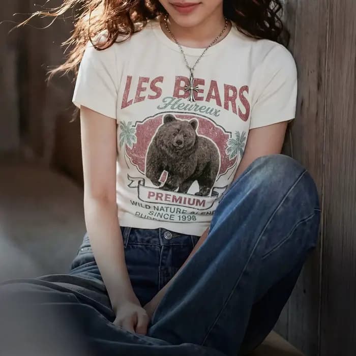T-shirt court Maden pour femme, coupe ajustée, imprimé rétro magazine, séchage rapide, respirant, manches courtes, décontracté, été, usage quotidien