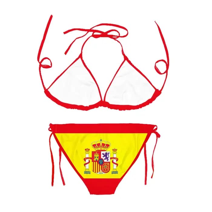CLOOCL Ensemble de bikinis avec drapeau espagnol, maillot de bain sexy imprimé en 3D, pour la plage, la piscine, les vacances, avec laçage réglable, sans coussinets de poitrine