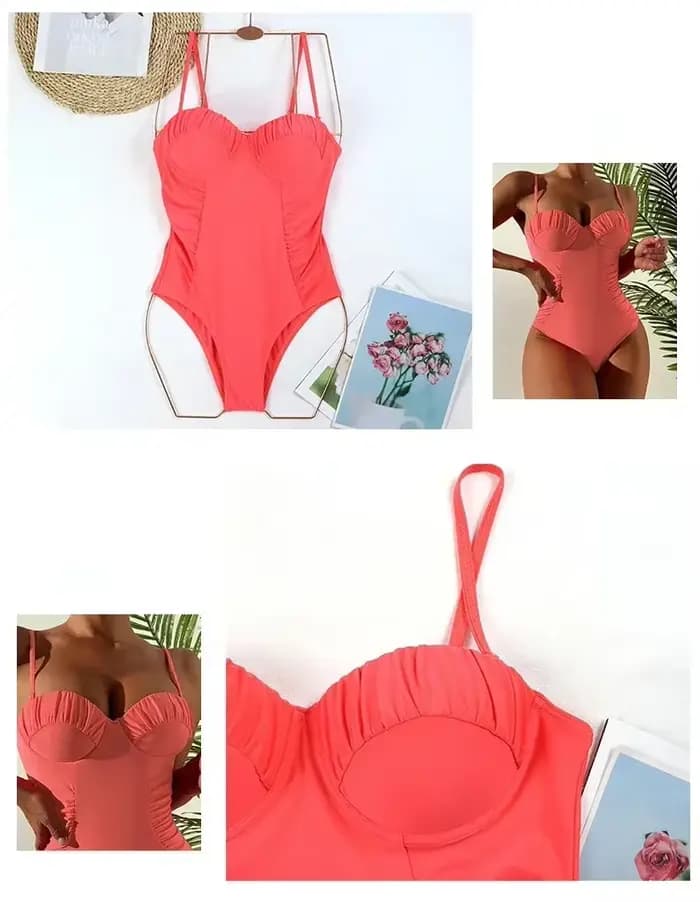 Maillot de bain une pièce sexy push-up plissé uni pour femme 2026 – Nouvelle collection Maio Feminino Praia Banadores Mujer