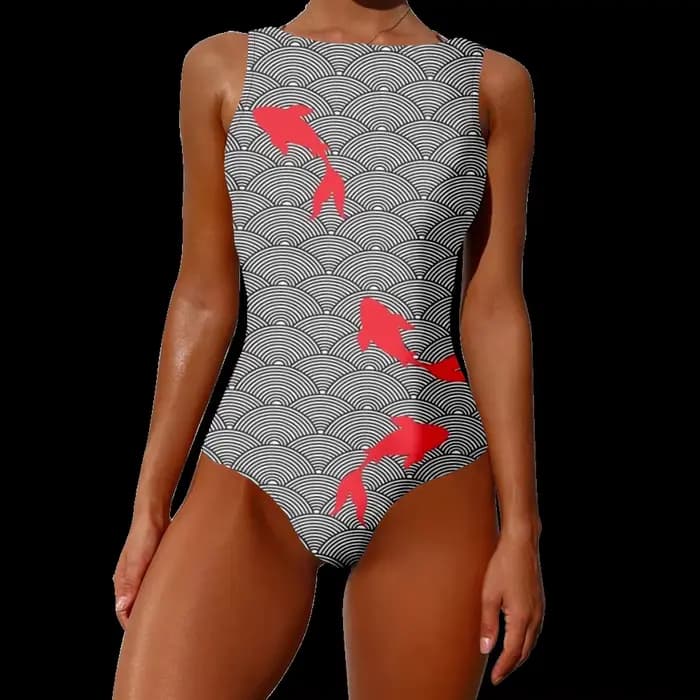 Maillot de bain une pièce grandes vagues écailles de poisson imprimé vêtements de sport décontractés maillots