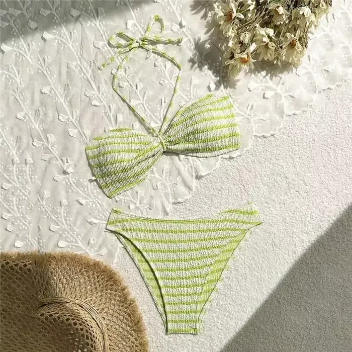 Ensembles de bikinis bandeau à imprimé rayé et à nouer, maillot de bain sexy froncé pour femme, style brésilien, collection 2026
