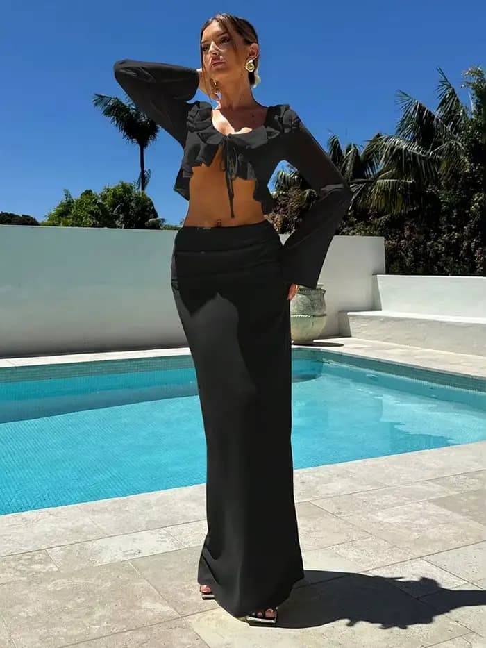 Maillot de bain jupe Cover-up 2 pièces ensemble femmes haut court