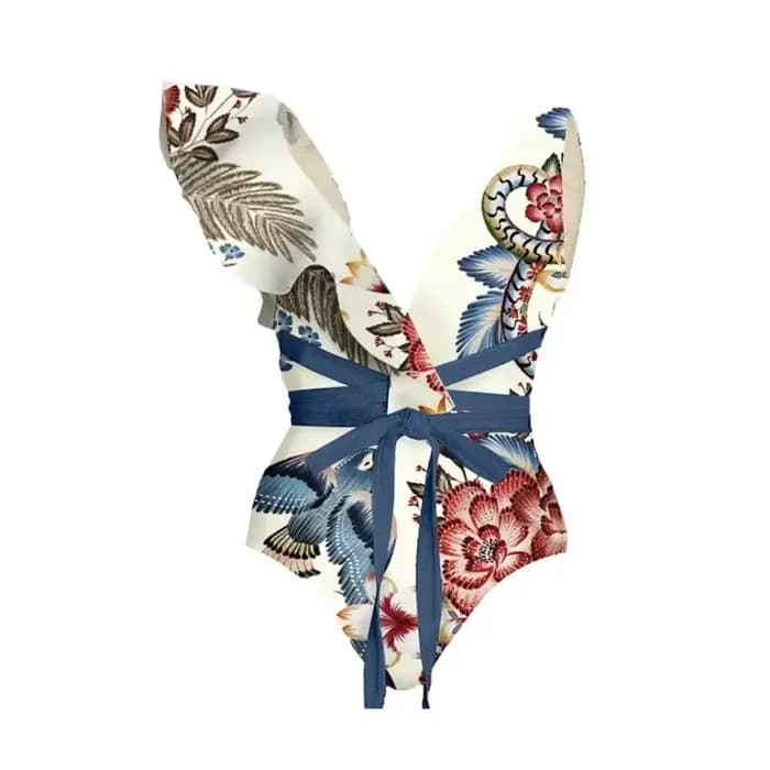 Bikini femme imprimé à volants maillot de bain une épaule Slash boutonnage