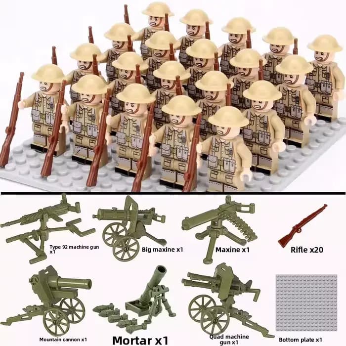 Blocs de construction militaires de la Seconde Guerre mondiale, poupées, figurines, poupées humanoïdes, jouets, armes lourdes, cadeaux d'anniversaire, personnages de dessins animés.