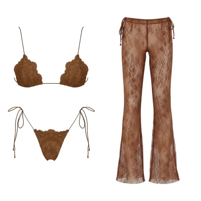 Maillot de bain bikini en dentelle pour femme avec pantalon