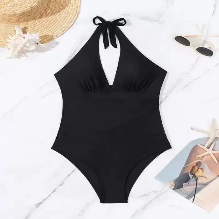 Maillot de bain une pièce froncé à col licou 2026 pour femme