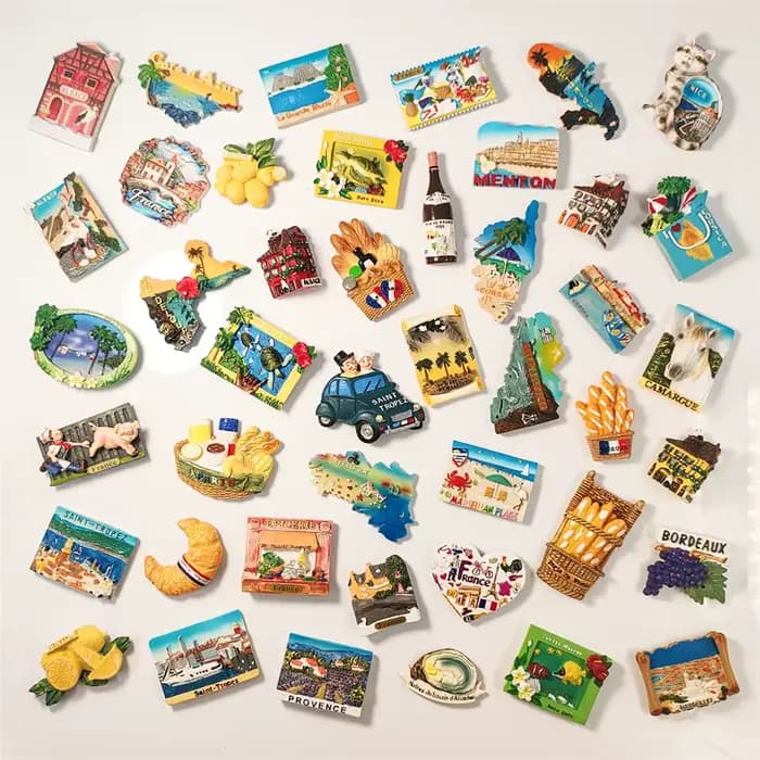 France,Provence,Strasbourg,Saint Tropez, baie d'Akaxiong, baguette, huîtres, île, stéréoscopique 3D, peinture en résine, aimants de réfrigérateur