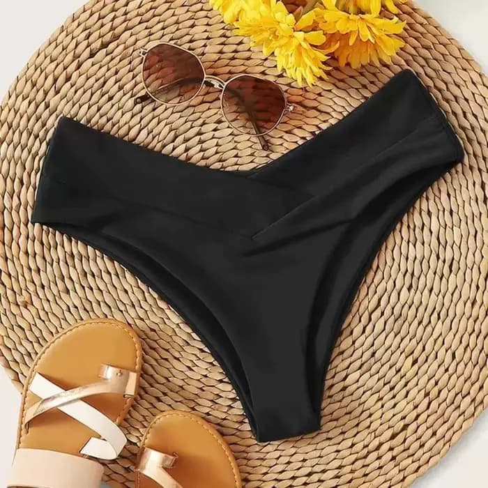 Maillot de bain brésilien sexy noir pour femme - Culotte échancrée en V et short de bain pour la plage et la natation