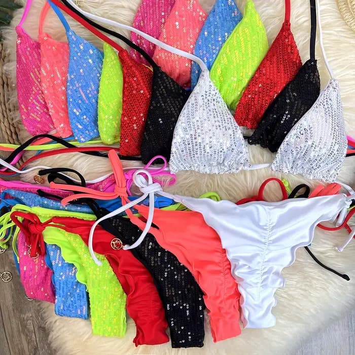 Melphieer Lady's Sparkle 2 pièces Bikini ensemble été Style paillettes Bikinis femmes 2025 plage piscine Club maillot de bain nouvelles tenues de vacances