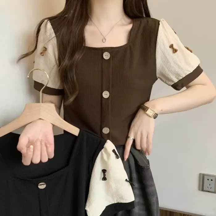 T-shirt à manches courtes avec nœud épissé pour femmes, haut Slim, nouveau Design