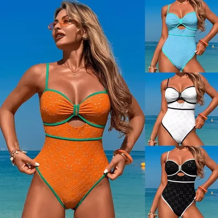 Femmes Monokini maillot de bain une pièce costumes été découpe contraste couleurs