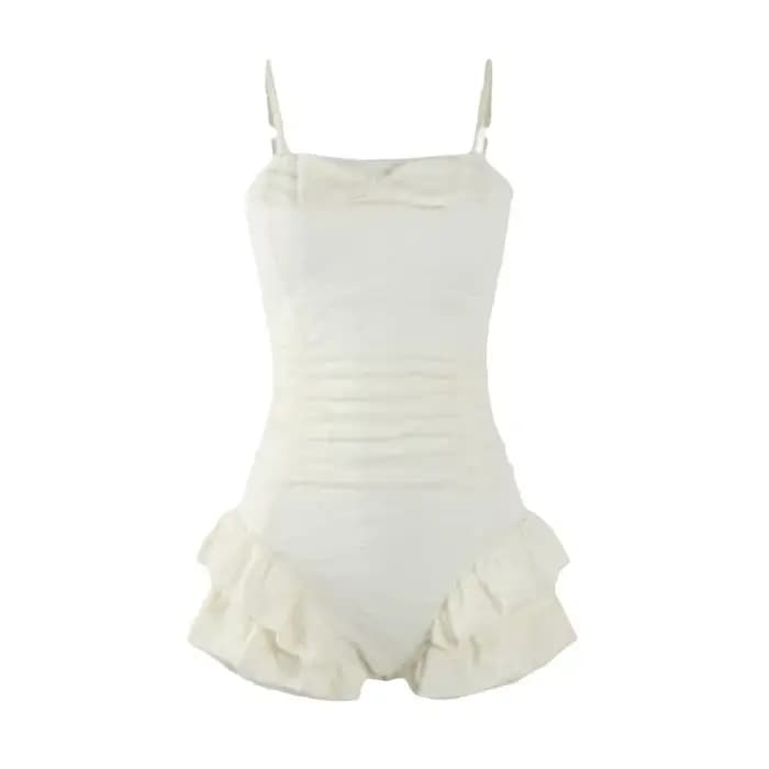 Maillot de bain une pièce blanc élégant avec bretelles perlées