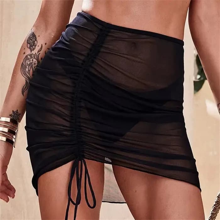 Nouveau Maillot de bain translucide jupe de plage maille cordon solide gaze