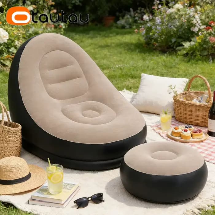 OTAUTAU Chaise Longue Gonflable Extérieure Siège Inclinable Piscine Jardin Plage Portable Canapé de Camping Chaise de Jardin Pouf SF029