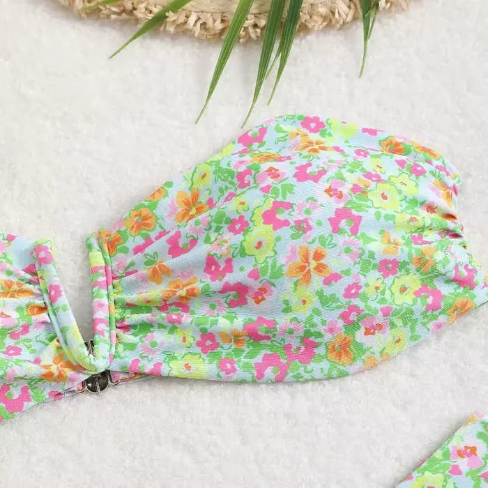 Ensemble Bikini Sexy imprimé floral 2 pièces maillot de bain pour femmes sans bretelles dos nu évider plage vacances maillot de bain 2025 nouveau