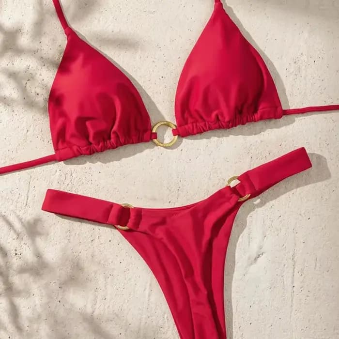 Bikini pour femmes, maillot de bain sexy taille basse, ensemble bikini string couleur unie à nouer sur les côtés, mode vacances plage, maillot de bain féminin