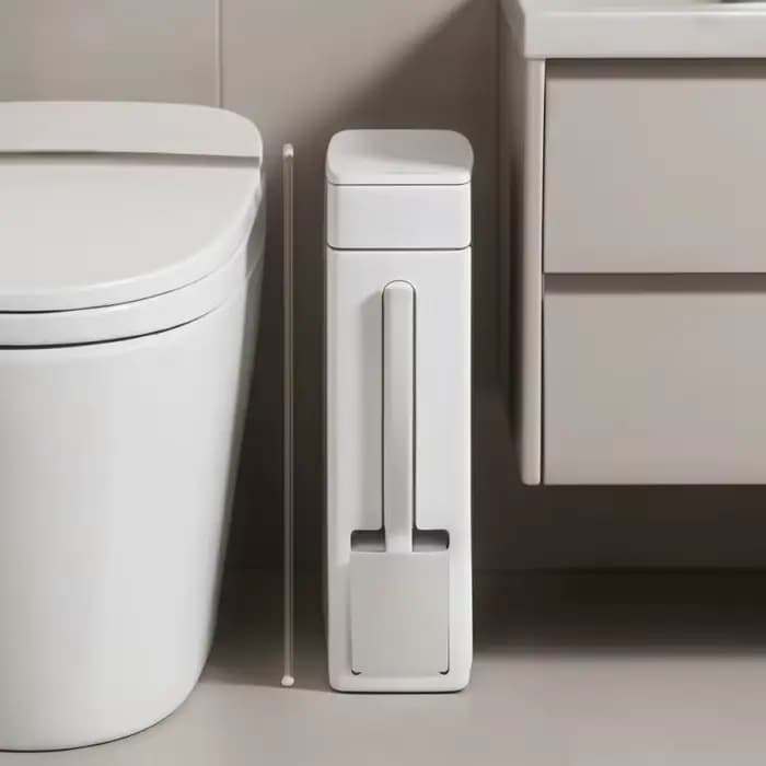 Poubelle de salle de bain domestique avec brosse WC intégrée, poubelle étroite et peu encombrante avec couvercle pour petite salle de bain, accessoire