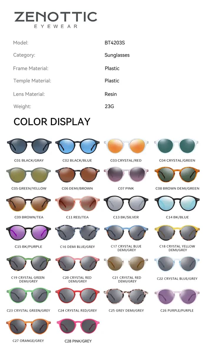 ZENOTTIC (Taille S) Lunettes de soleil polarisées circulaires rétro 2026 2025 Hommes Femmes Vintage Petites