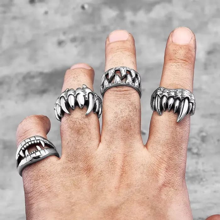 Bagues en acier inoxydable pour hommes, dents de bête, monstre démon, Punk, hip hop, Unique, tendance, bijoux de motard, cadeau créatif, vente en gros