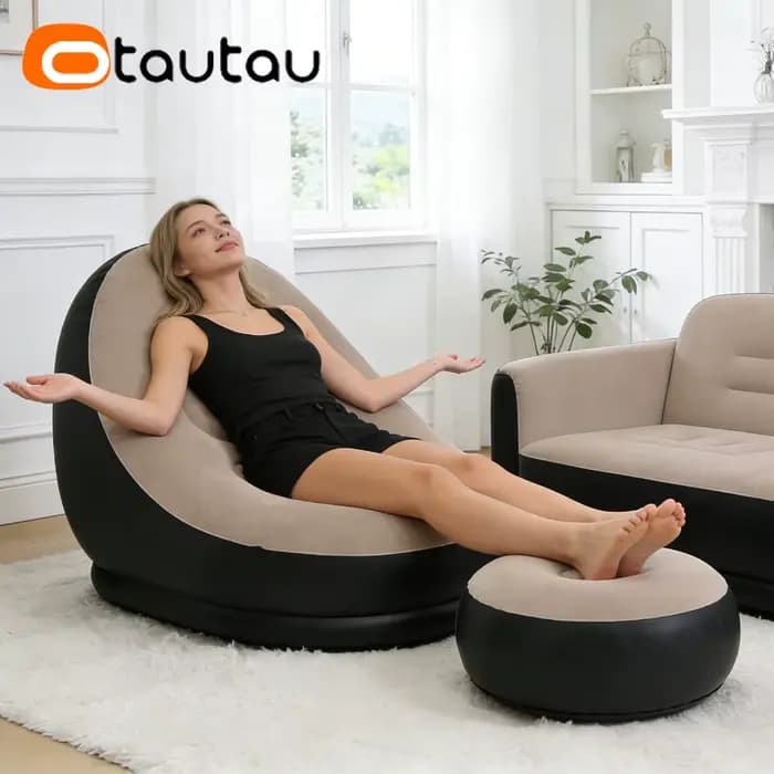 OTAUTAU Chaise Longue Gonflable Extérieure Siège Inclinable Piscine Jardin Plage Portable Canapé de Camping Chaise de Jardin Pouf SF029