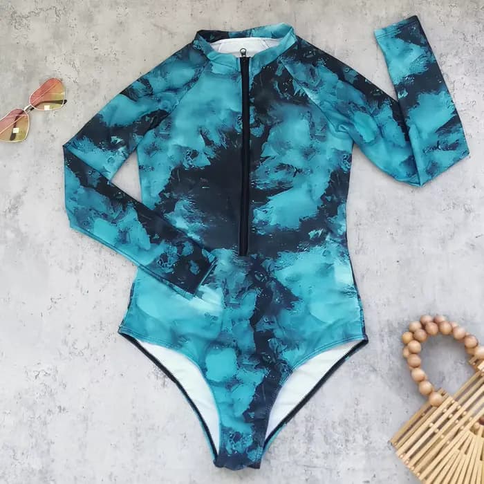 Maillot de bain une pièce à manches longues pour femme 2026 – Monokini uni tropical pour le surf