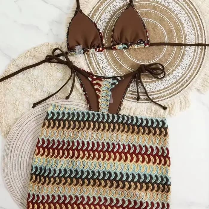 Bikini imprimé avec jupe licou maillot de bain à bretelles femmes maillots