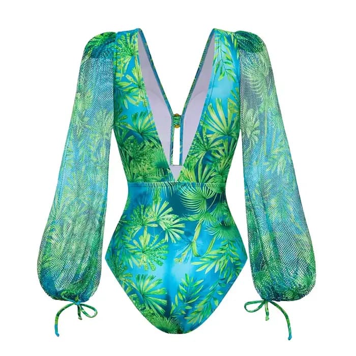 Maillot de bain une pièce imprimé vert jungle pour femme