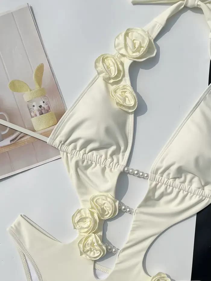 Melphieer maillot de bain 2025 nouveau femmes une pièce 3D fleur perle décoration maillots