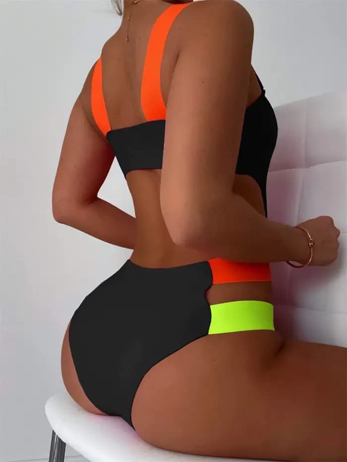 Maillot de bain une pièce sexy noir contrastant 2026 pour femme