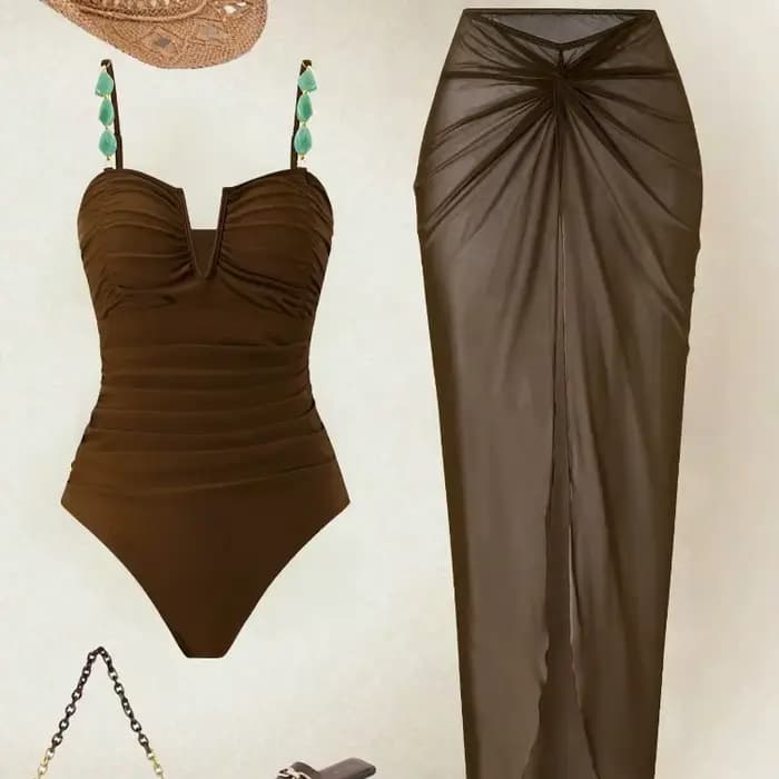 Nouvelle Collection 2026 : Maillot de Bain Une Pièce Amincissant avec Robe de Plage Intégrée pour Femme – Haute
