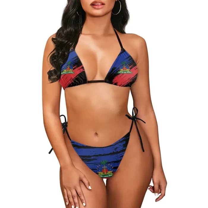 Été haïtien patriotique licou dos nu Bikini ensemble personnalisé