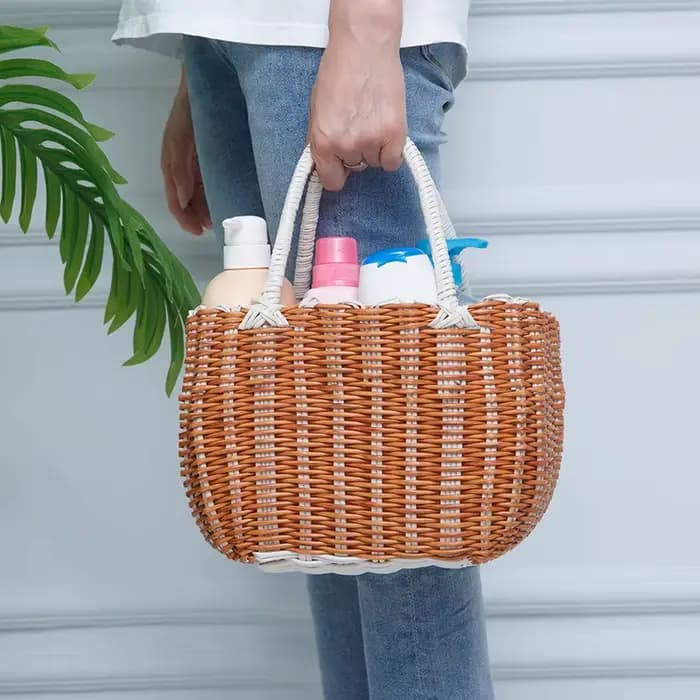 Panier de bain panier à main en Imitation rotin tissé panier de bain bain bleu panier de pique-nique panier à oeufs panier de courses à la maison Ins