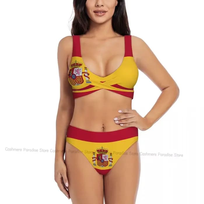 Le Bikini Push-Up femmes Sexy maillot de bain séparé drapeau espagnol deux pièces vêtements de plage