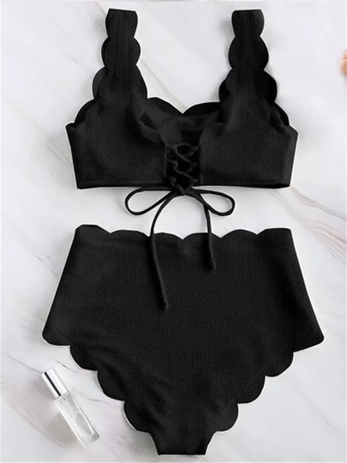 Bleu uni deux pièces maillot de bain maillots