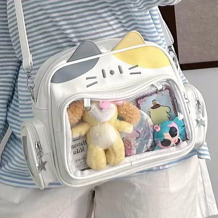 Sacs à dos Y2K Cat Ita pour femmes, sacs à bandoulière en PU, poche transparente pour filles mignonnes, esthétique initiée, coréen, Japon, Kawaii, mode