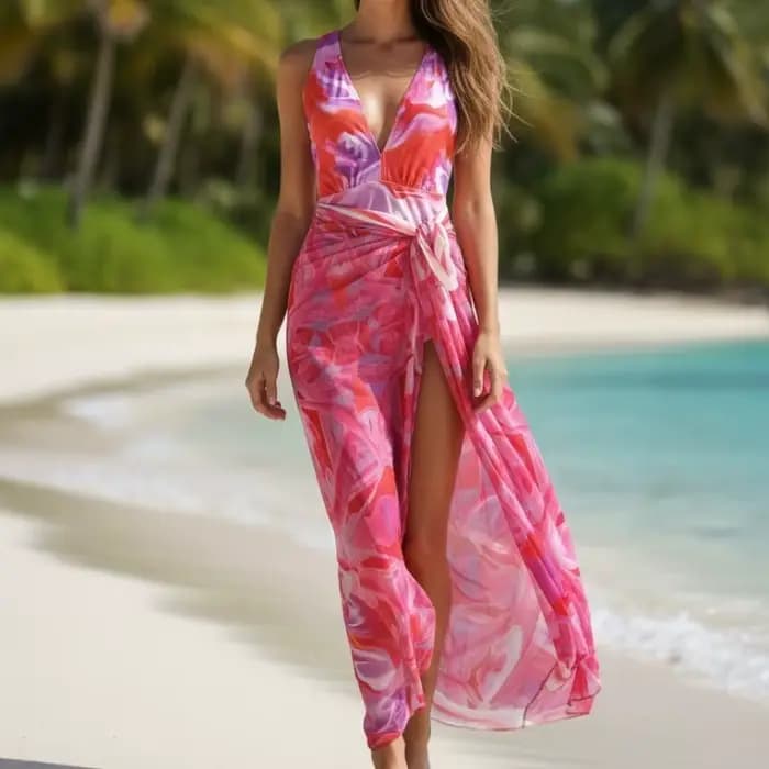 Maillot de bain une pièce Push Up avec jupe de plage