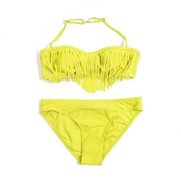 Tassle solide licou filles enfants Bikini ensemble été plage mignon adolescent maillots de bain