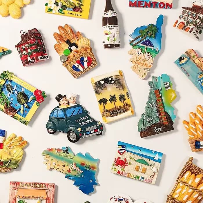 France,Provence,Strasbourg,Saint Tropez, baie d'Akaxiong, baguette, huîtres, île, stéréoscopique 3D, peinture en résine, aimants de réfrigérateur