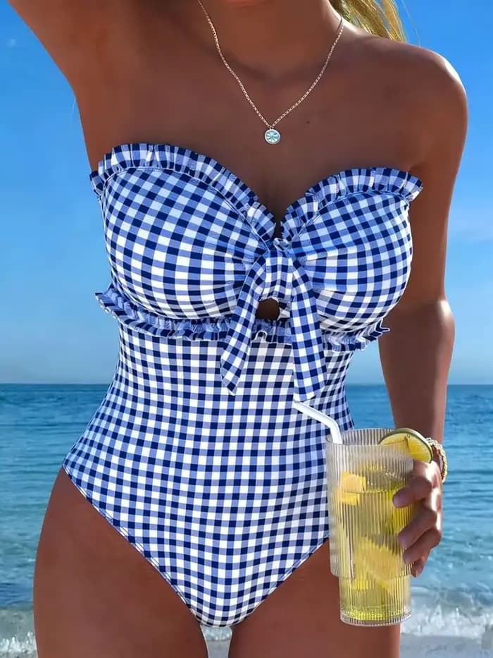 Maillot de bain une pièce sexy à rayures et volants 2026 pour femme